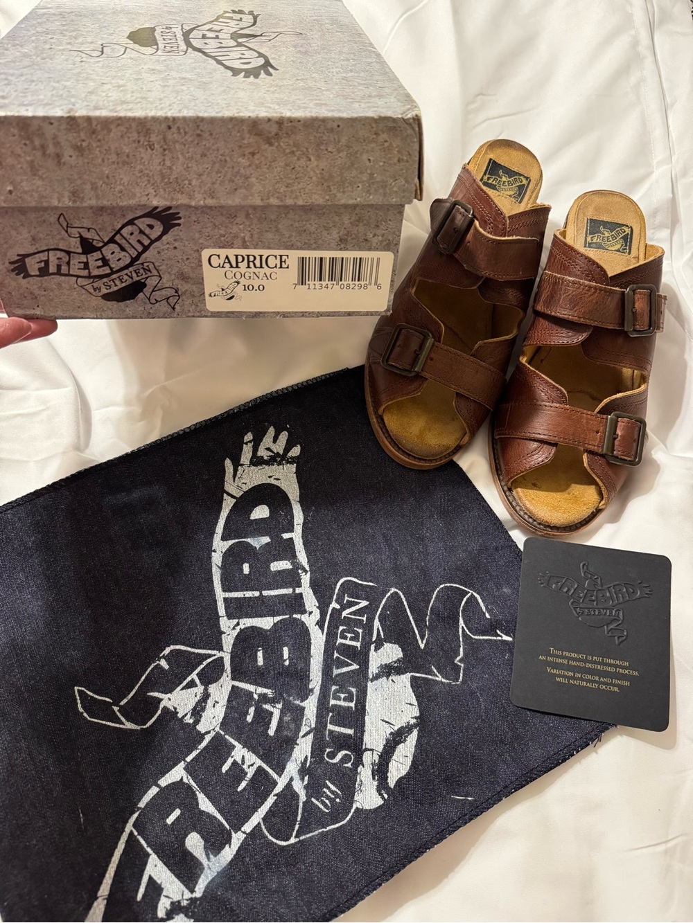 Freebird by Steven Caprice Cognac Leather Clog Sandals Sz 10 Boho Western w/box